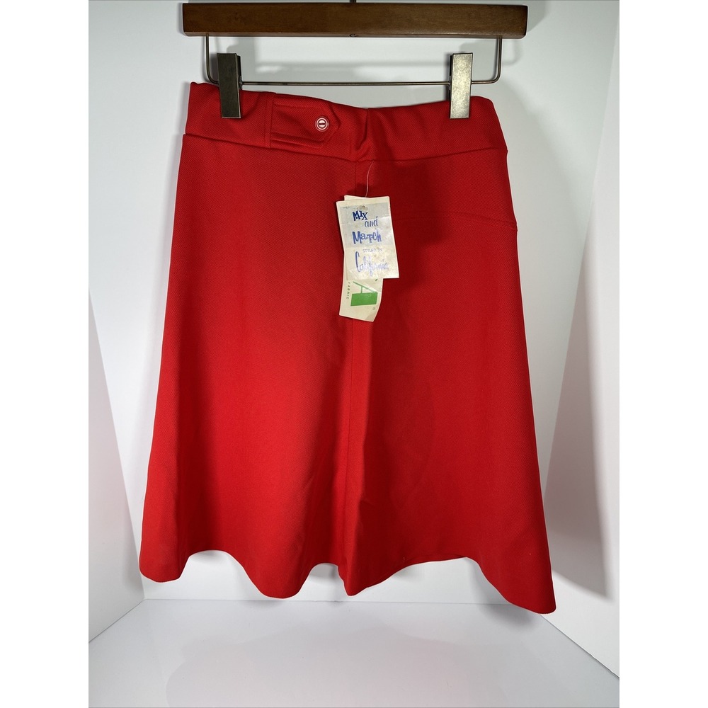 NOS‎ 70s Red Polyester SKIRT VTG 12 Modest Midcalf Visa California Milliken